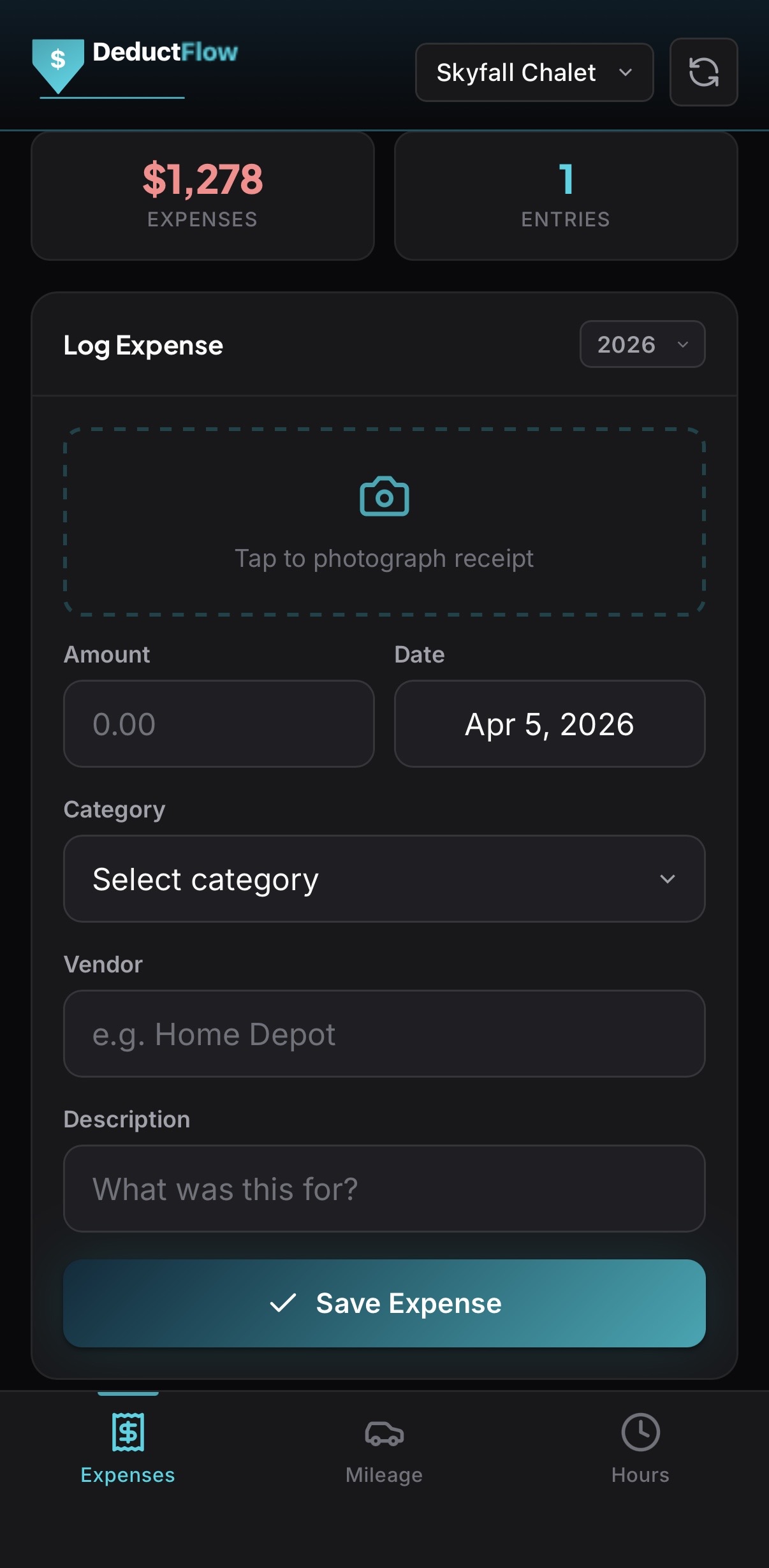 DeductFlow mobile expense tracker