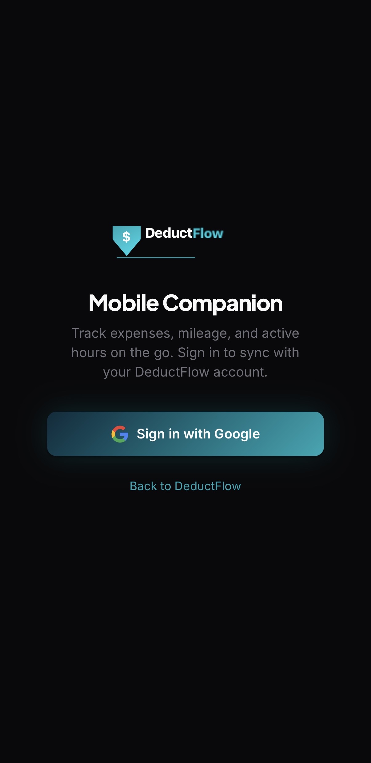 DeductFlow Mobile Companion login screen